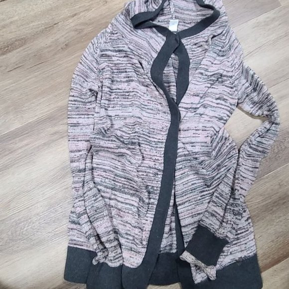Ivivva Hooded Knit Button Cardigan Pink & Gray Size 10 - Picture 1 of 1